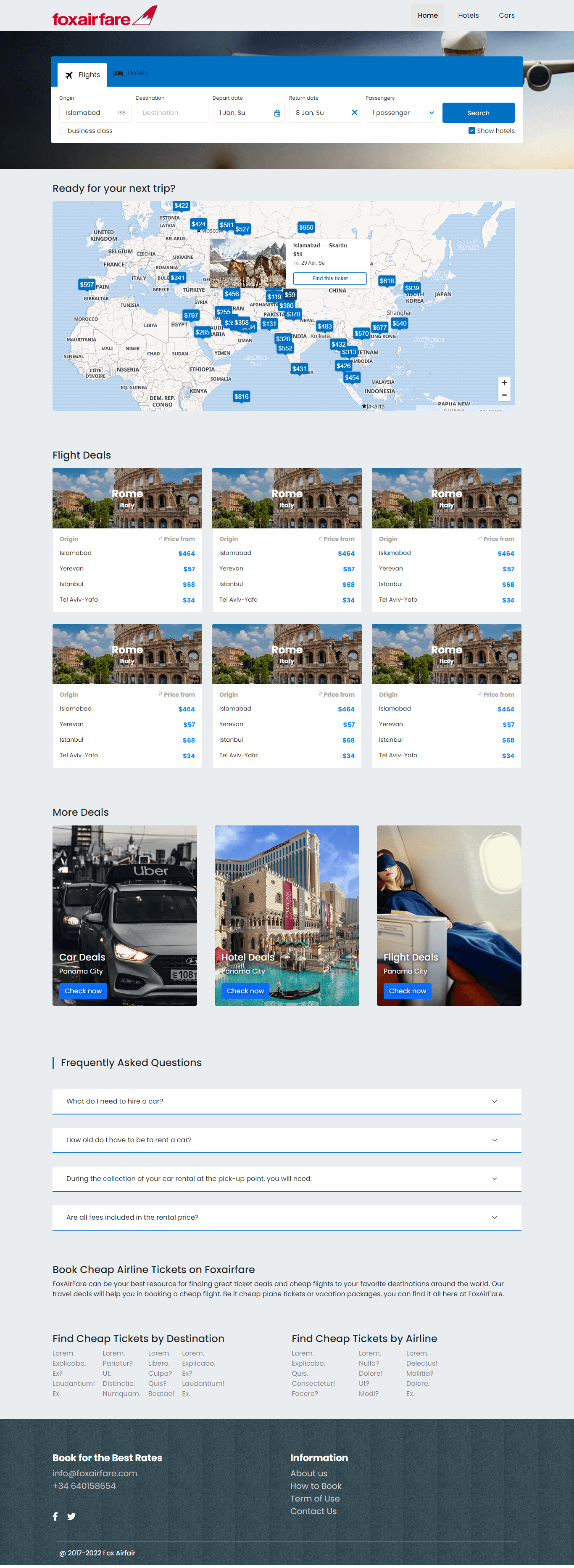 Cheap Flight Tickets Cars Rental Fox Airfare screenshot