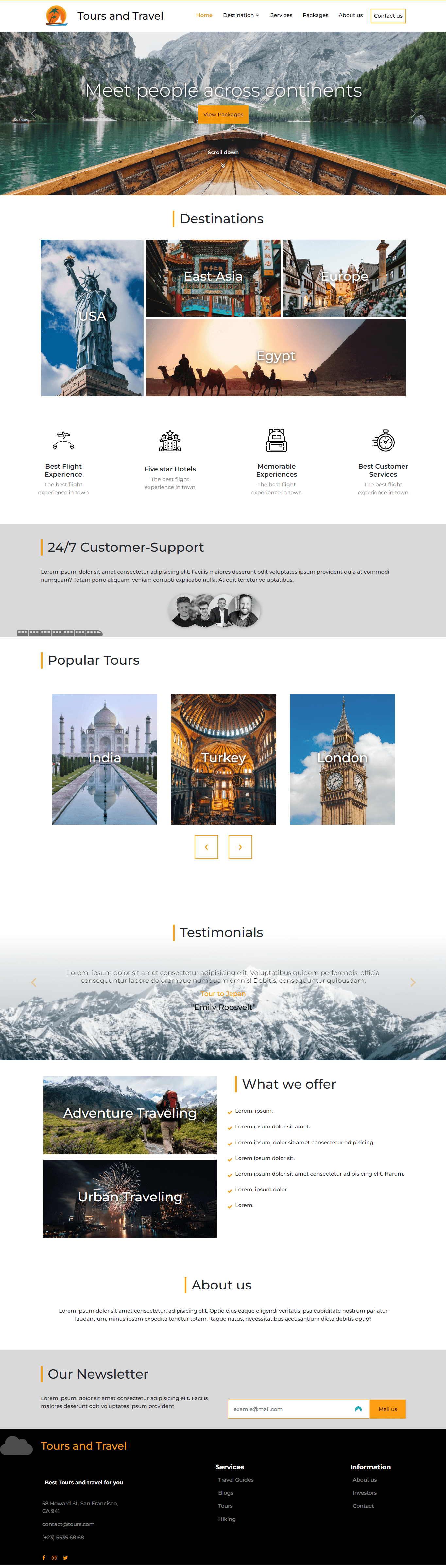 Tours and Travel website screenshot